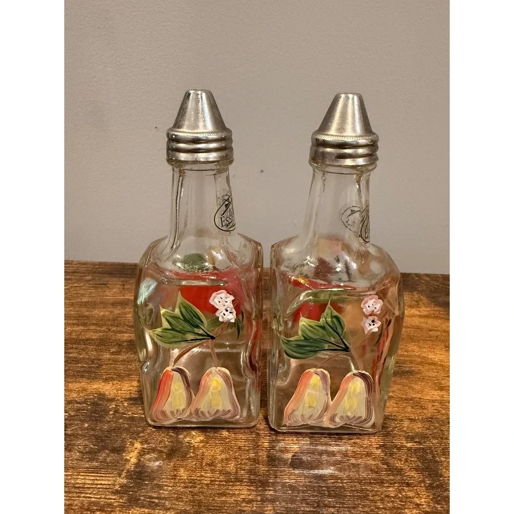 Home Essentials Hand Painted Glass Salt and Pepper Shakers Vinegar Bottles‎
